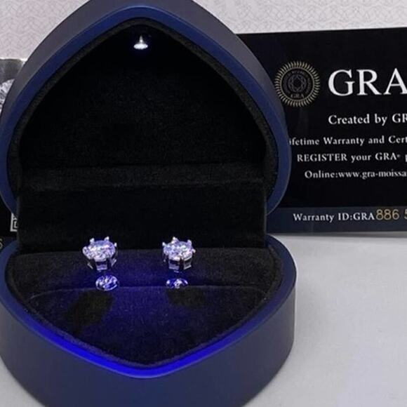 Moissanite Diamond Earrings 2 Ct Studs Six Prong Brilliant Round Cut Round - Picture 4 of 10